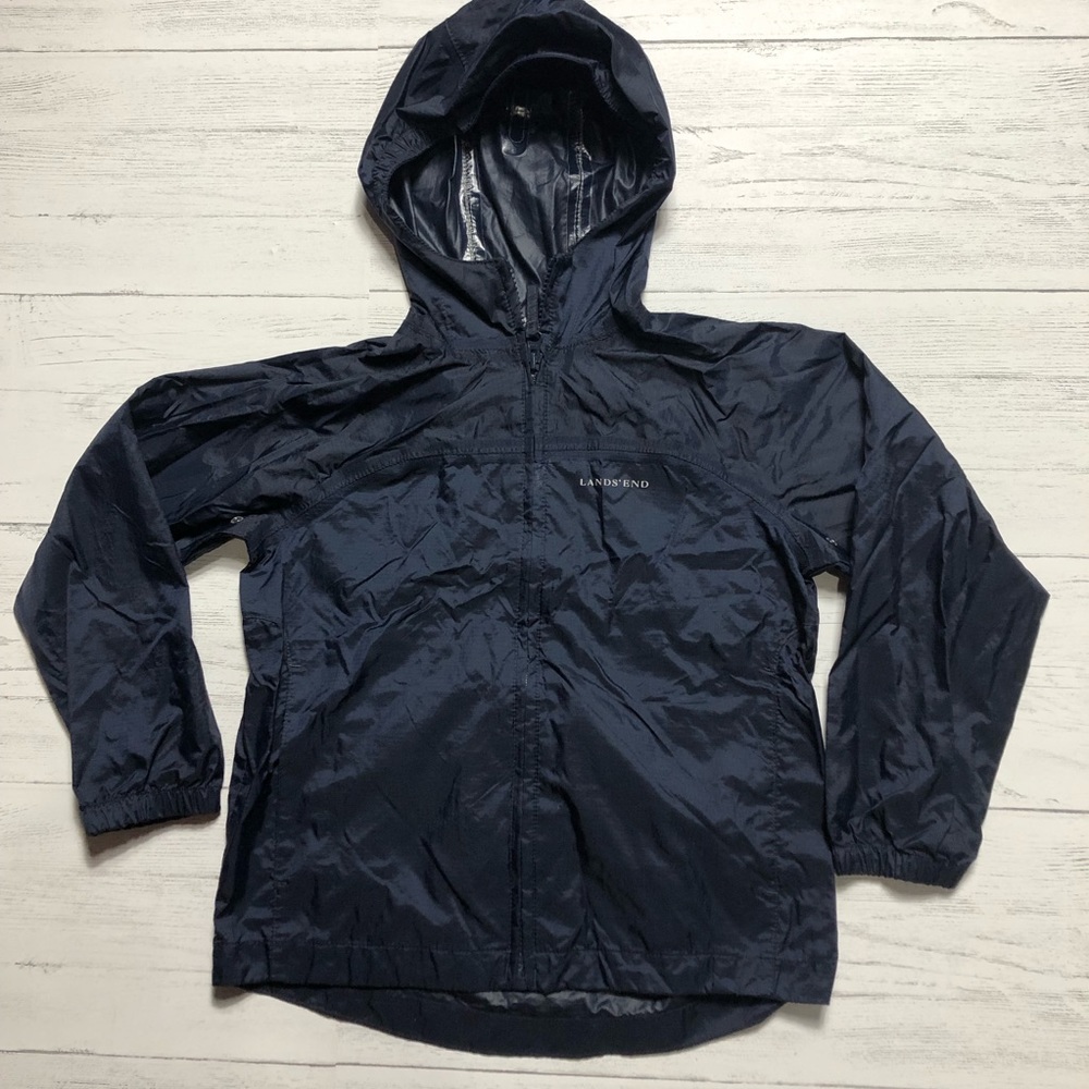 Boys The Lands End packable Rain Jacket Sz M 5-6